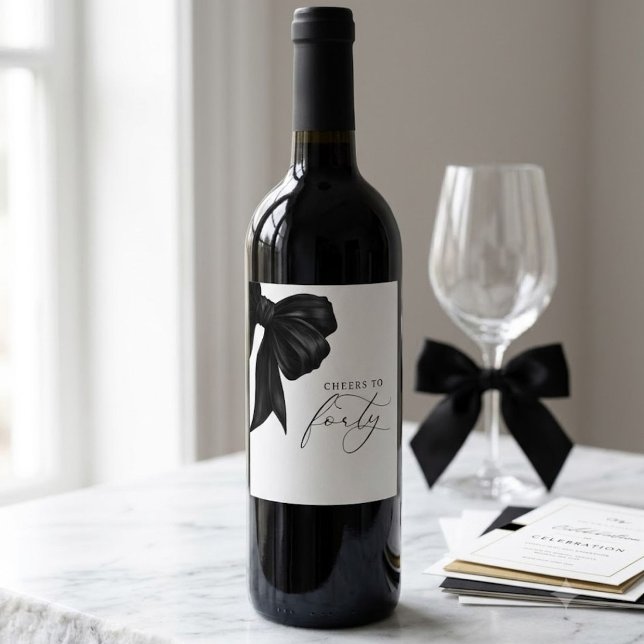 Elegant Black Bow Cheers to Forty Wine Label (Creator Uploaded)
