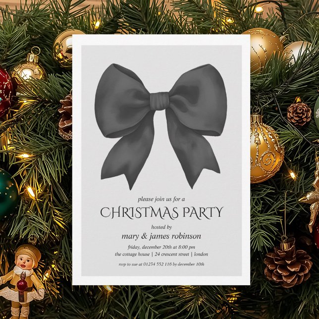 Elegant Black Bow Christmas Holiday Party  Invitation (Elegant Black Bow Christmas Holiday Party Invitation)