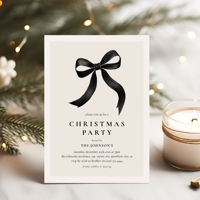 Elegant Black Bow Christmas Party Invitation (Creator Uploaded)