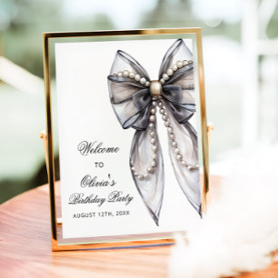 Elegant Black Bow Coquette Birthday Welcome Poster