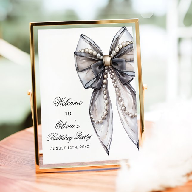 Elegant Black Bow Coquette Birthday Welcome Poster (Creator Uploaded)