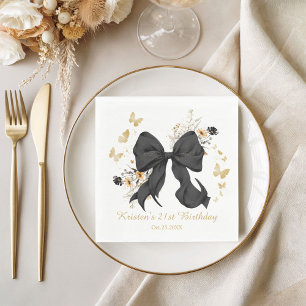 Elegant Black Bow Coquette Wildflowers Napkin