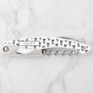 Elegant Black Bow Custom Name Corkscrew