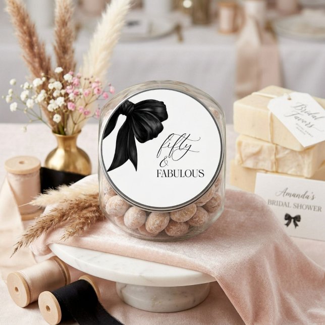 Elegant Black Bow Fifty and Fabulous Classic Round Sticker (Creator Uploaded)