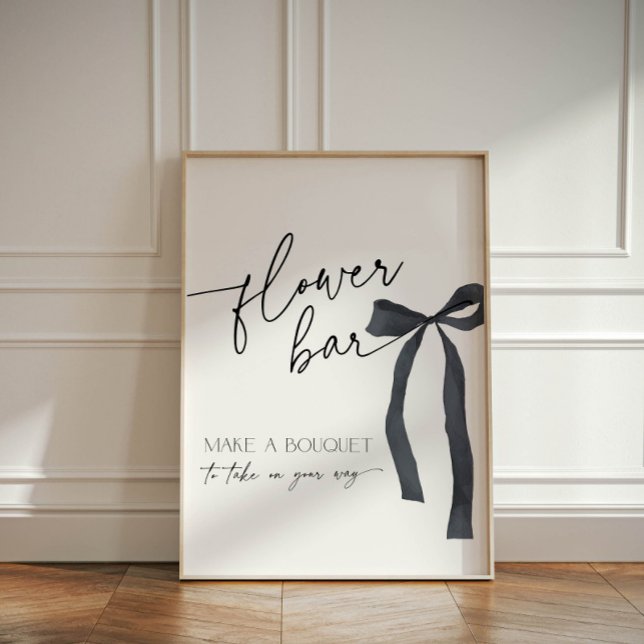 Elegant Black Bow Flower Bar Make a Bouquet Pedestal Sign (Elegant flower bar, make a bouquet to take on your way sign with black bow)