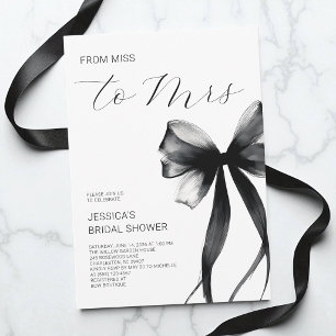 Elegant Black Bow From Miss to Mrs Bridal Shower Invitation