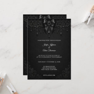 Elegant Black Bow Gothic Halloween Wedding Invitation