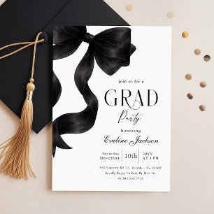 Elegant Black Bow Grad Party Photo Graduation Invitation