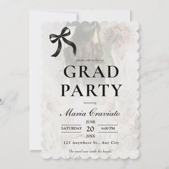 Elegant Black Bow Graduation Party Invitation (Front)