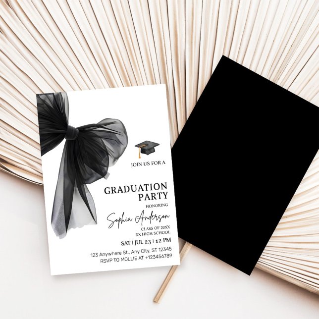 Elegant Black Bow Graduation Party Invitation (Creator Uploaded)
