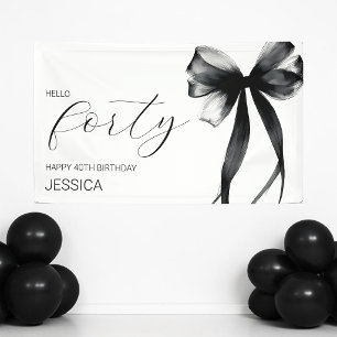 Elegant Black Bow Hello Forty 40th Birthday Party Banner