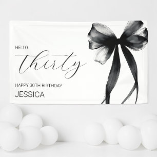 Elegant Black Bow Hello Thirty 30th Birthday Party Banner