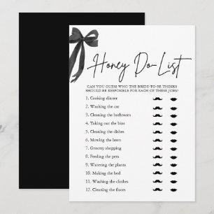 Elegant Black Bow Honey Do List Bridal Shower Game Invitation