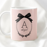 Elegant Black Bow Initial Chic Blush Pink Monogram