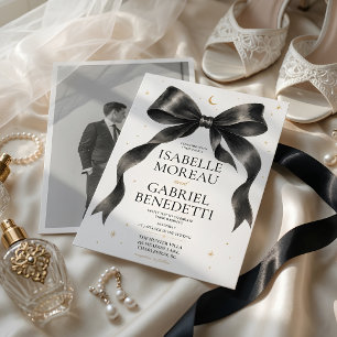 Elegant Black Bow Minimalist Wedding Invitation