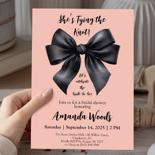 Elegant Black Bow on Pastel Pink Bridal Shower Invitation