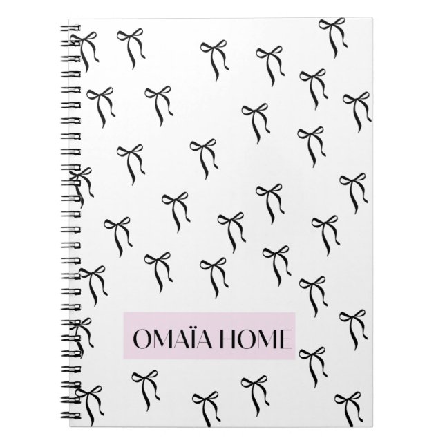 Elegant Black Bow Pattern by OMAÏA HOME Notebook (Front)