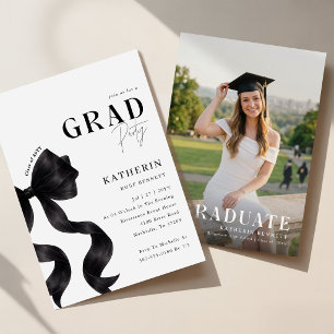 Elegant Black Bow Photo Graduation Grad Party Invitation