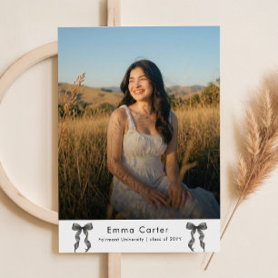 Elegant Black Bow Photo Graduation Thank You Postcard