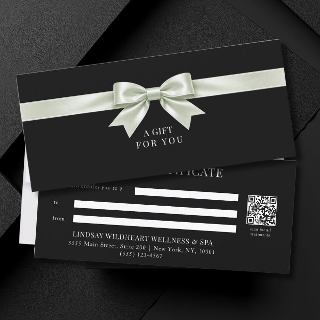 Elegant Black Bow QR Code Gift Certificate (Elegant Black Green Bow QR Code Gift Certificate)