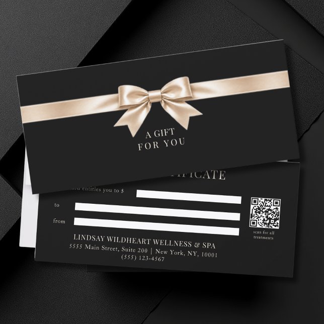 Elegant Black Bow QR Code Gift Certificate (Elegant Black Champagner Bow QR Code Gift Certificate)