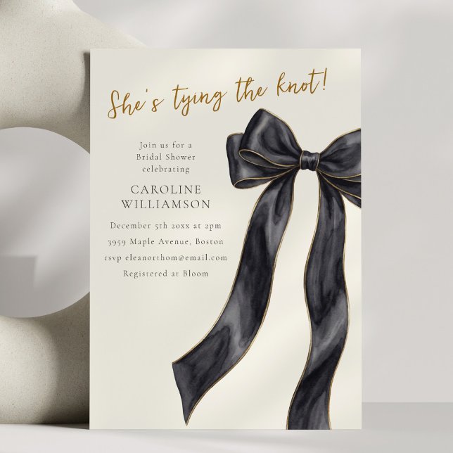 Elegant Black Bow She's Tying the Knot Shower  Invitation (Creator Uploaded)
