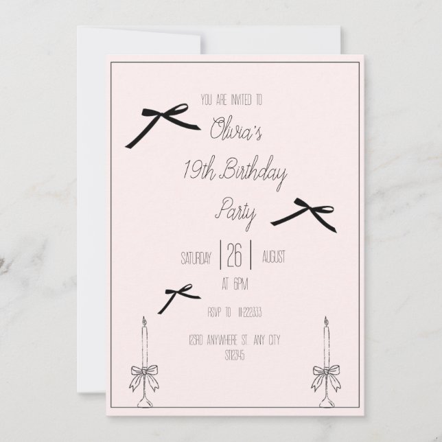 Elegant Black Bow Teen Birthday Party Invitation (Front)