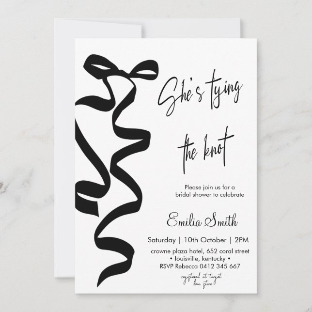 Elegant Black bow tying the knot bridal shower Invitation (Front)