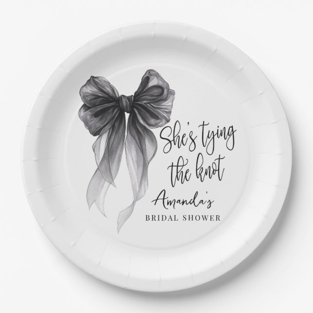 Elegant Black Bow Tying The Knot Bridal Shower Paper Plate (Front)