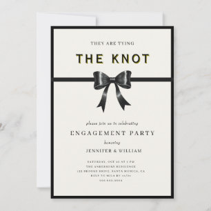 Elegant Black Bow Tying the knot Engagement Party Invitation