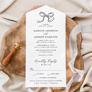 Elegant Black Bow Wedding All In One Invitation