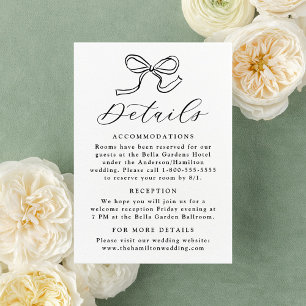 Elegant Black Bow Wedding Details Enclosure Card