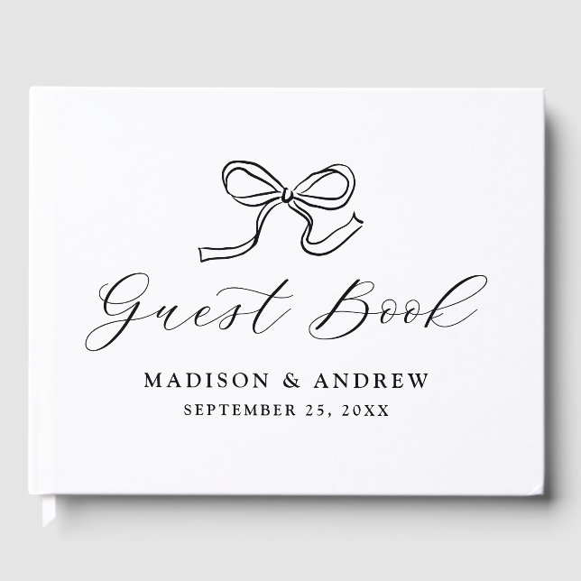 Elegant Black Bow Wedding Guest Book (Front)