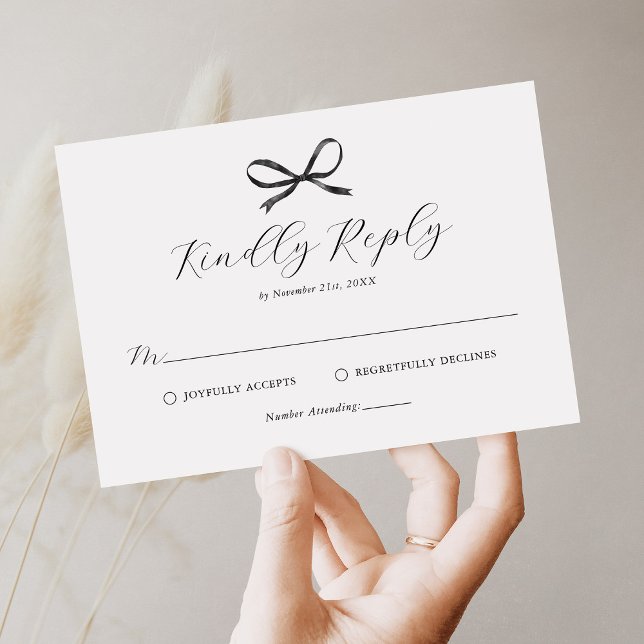Elegant Black Bow Wedding RSVP Card (Creator Uploaded)