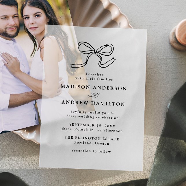Elegant Black Bow Wedding Vellum Invitations (Creator Uploaded)