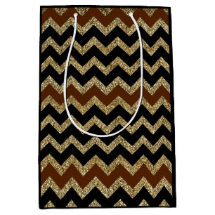 Elegant black brown chevron gold glitter medium gift bag