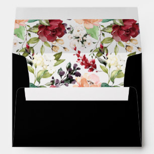 Elegant Black Burgundy Blush White Floral Pattern Envelope