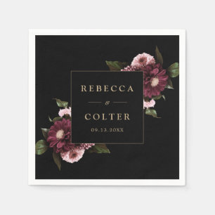 Elegant Black Burgundy Floral Wedding Napkin