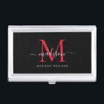 Elegant Black Burgundy Red Monogram Script Name Business Card Holder<br><div class="desc">Elegant Black Burgundy Maroon Red Monogram Girly Script Name Business Card Case</div>