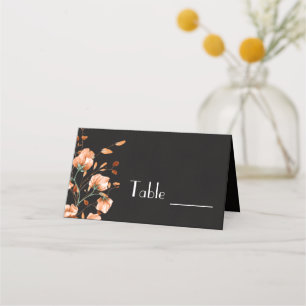 Elegant Black Burnt Orange Floral Fall Wedding Place Card