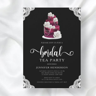 Elegant Black Cake & Lace Bridal Shower Tea Party Invitation
