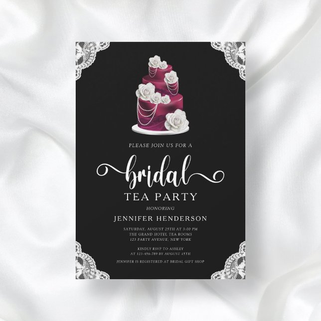 Elegant Black Cake & Lace Bridal Shower Tea Party Invitation (Creator Uploaded)