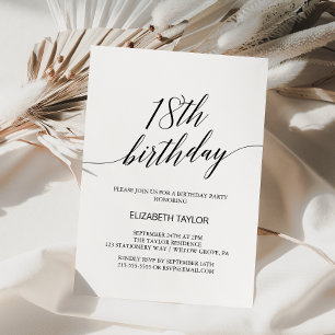 Elegant Black Calligraphy 18th Birthday Invitation
