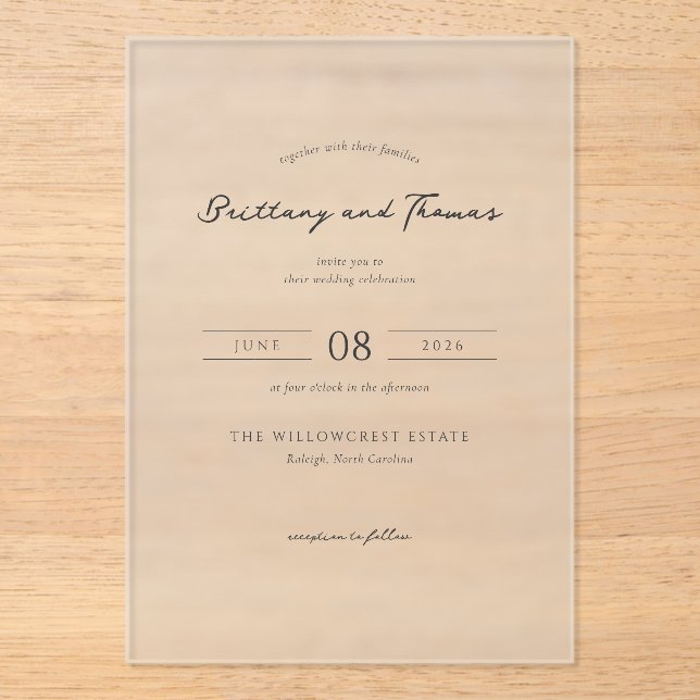 Elegant Black Calligraphy Acrylic Invitations (Front)