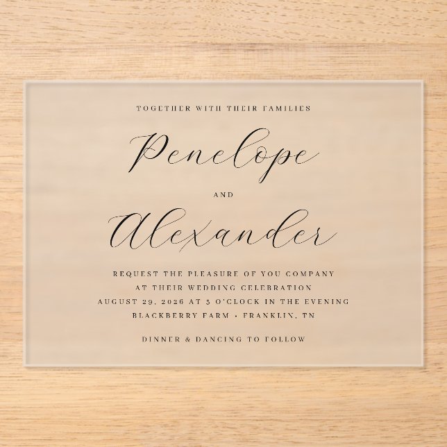 Elegant Black Calligraphy Acrylic Invitations (Front)