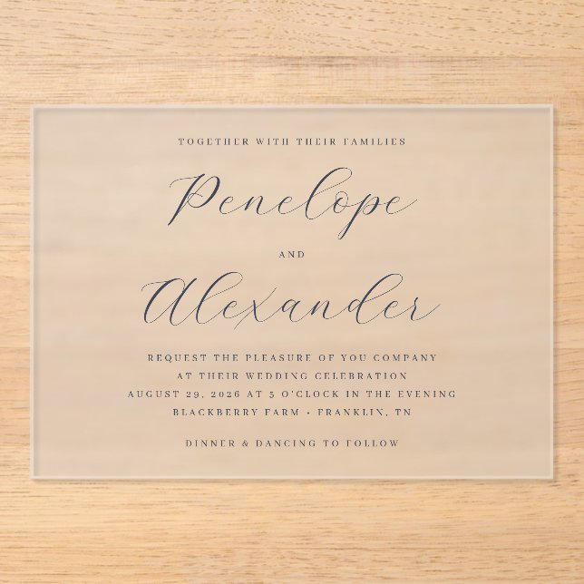 Elegant Black Calligraphy Acrylic Invitations (Front)