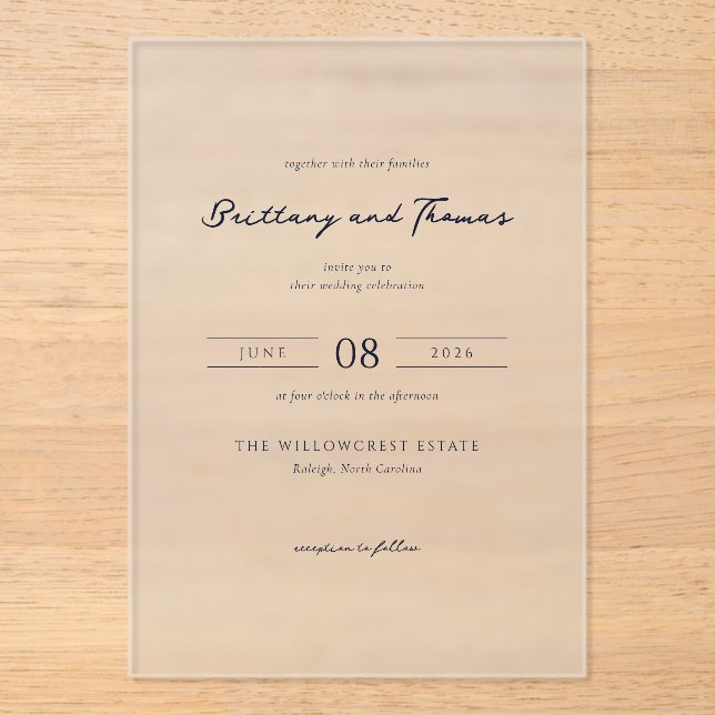 Elegant Black Calligraphy Acrylic Invitations (Front)