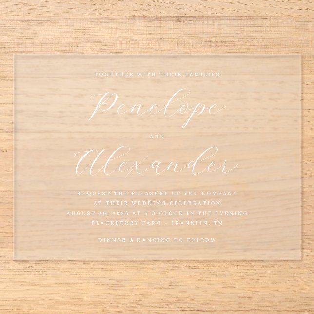 Elegant Black Calligraphy Acrylic Invitations (Front)