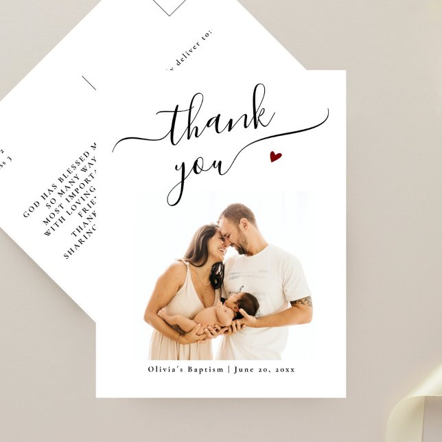 Elegant Black Calligraphy Baptism Photo Thank You Postcard (Creator Uploaded)