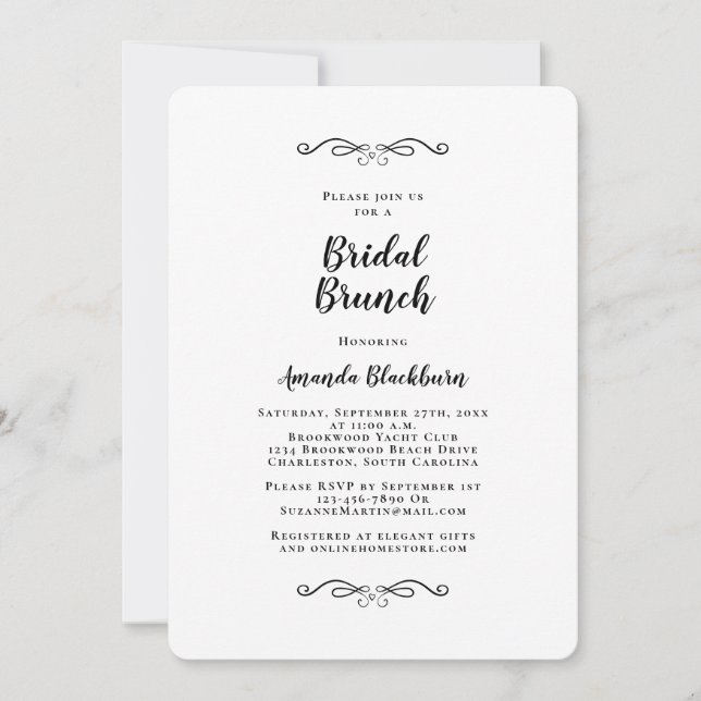 Elegant Black Calligraphy Bridal Brunch Invitation (Front)